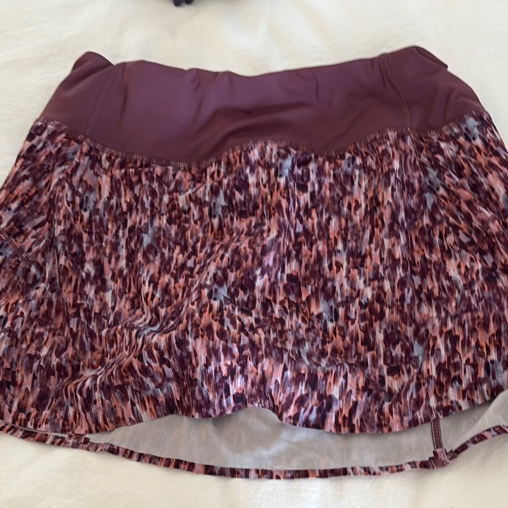 Athleta Maroon and Pink Patterned Mini Skirt